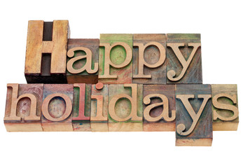 happy holidays in letterpress type