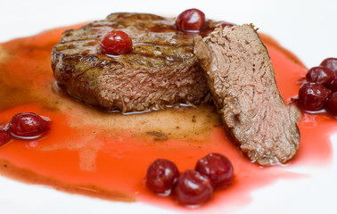 Gourmet food - steak in cherry sauce