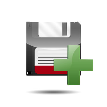Icono disquete 3D con simbolo a&ntilde;adir