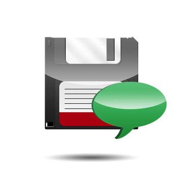 Icono disquete 3D con simbolo comentario
