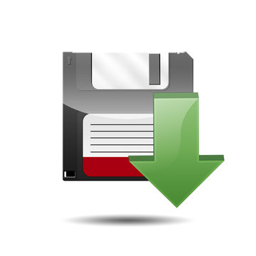 Icono disquete 3D con simbolo download