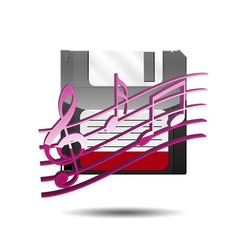 Icono disquete 3D con simbolo musica
