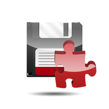 Icono disquete 3D con simbolo plugin