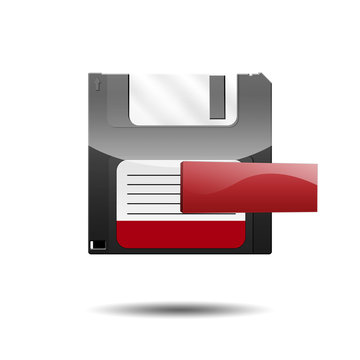 Icono disquete 3D con simbolo restar