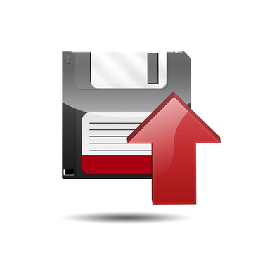 Icono disquete 3D con simbolo upload