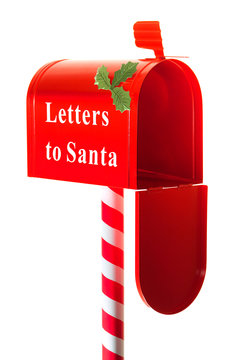 Christmas letter box to Santa isolated on white