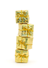 Stacked golden gift boxes
