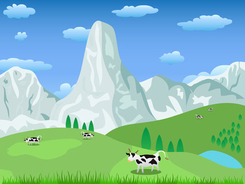 mountain landscape and pasture