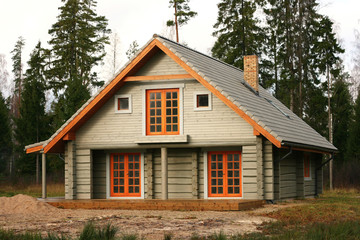 log lodge in the woods