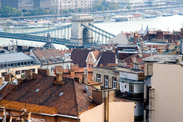 Naklejka premium Budapest panorama and the famous Chain bridge