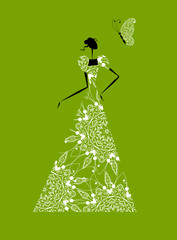 Fashion girl silhouette in wedding dress for your design