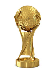 Golden trophy with stars and golf ball on the top