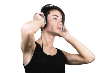 Young man listening music