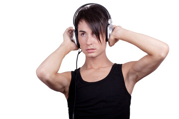 Young man listening music