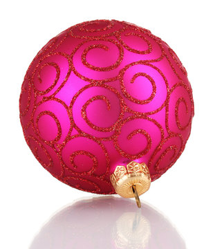 beautiful pink Christmas ball isolated on white