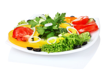 vegetable salad on plate isolated on white