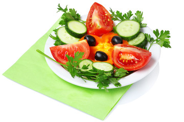 vegetable salad on plate isolated on white