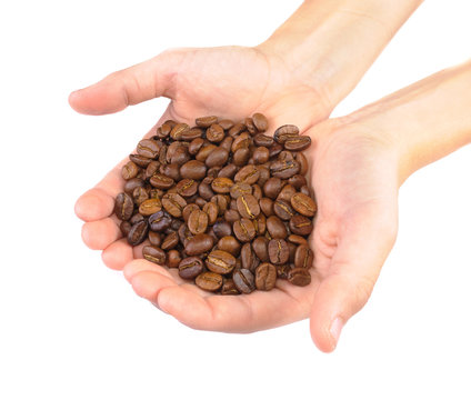Coffee beans in children's hands
