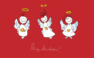 3 Engel z uWeihnachten auf Rot mit Text