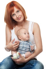 Beautiful redhead woman with her child.
