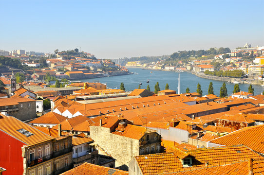 Tile roof tops over Duoro River, Oporto