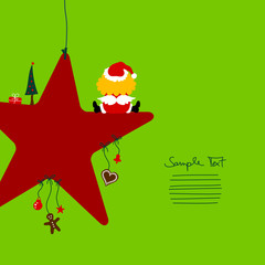 Angel Santa´s Hat Sitting On Red Star & Symbols Green