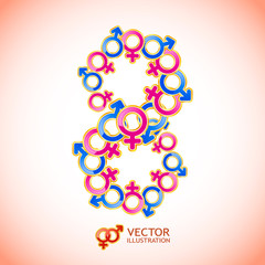 Male and female symbols. Vector abstract background.