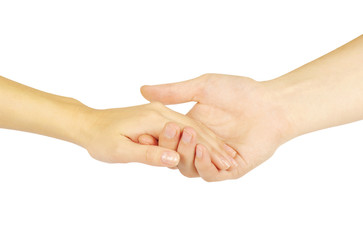 Shaking hands of two people, man and woman.