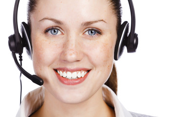 Friendly telephone operator smiling to you