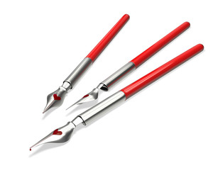 Few metal ink pens with a heart shaped holes