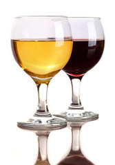 Two glass of wine, red wine  and white wine