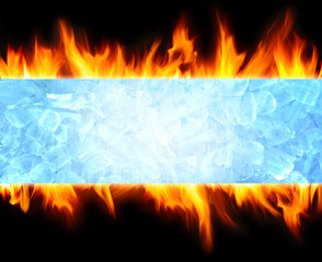 abstract blue ice cube and fire flame background