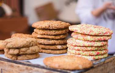cookies on a counter at a bakery. ..