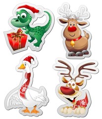 Animali Natale Adesivi Sticker Christmas Animals Icons-Vector