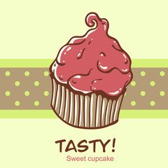 Creative vintage cupcake card with a polka dot stripe