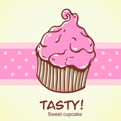 Creative vintage cupcake card with a polka dot stripe
