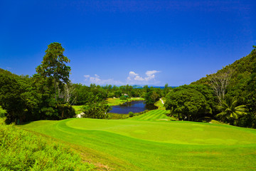 Golf field at island Praslin, Seychelles