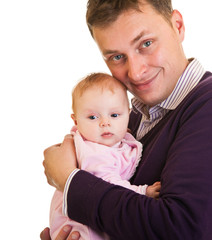 Infant baby girl on parent's arms
