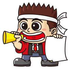 メガホンで宣伝する販売員