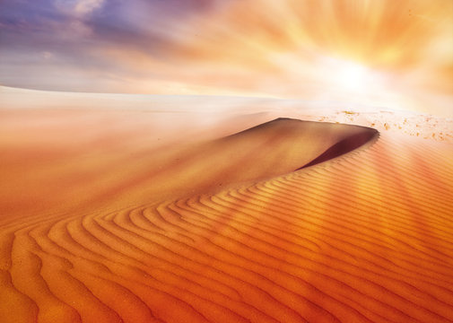 sunset in sand desert