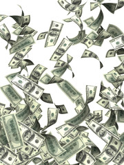 Flying dollar banknotes