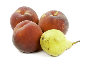 Ripe peach fruit and pear