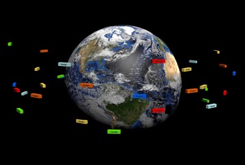 Trade containers around Earth illustration
