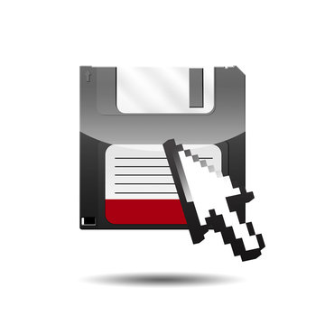 Icono disquete 3D con cursor flecha