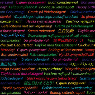 Happy birthday in different languages. Seamless pattern. Vector.