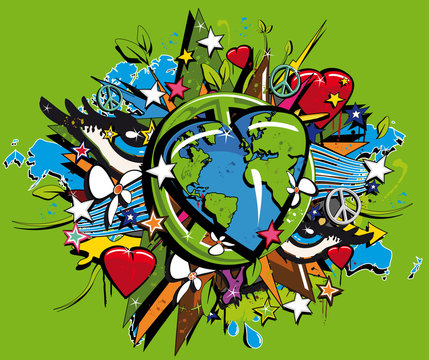 Ecology earth heart drawing graff