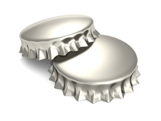 two bottle caps lying on white background