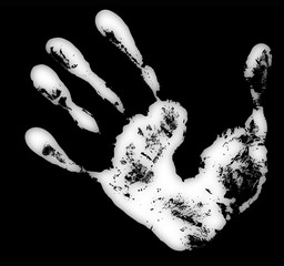 White handprint on black. Vector illustration.