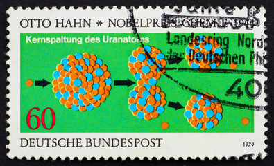 Postage stamp Germany 1979 Otto Hahn’s Diagram of the Splitting
