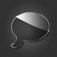 Glass chat symbol on black metallic background. Vector illustrat
